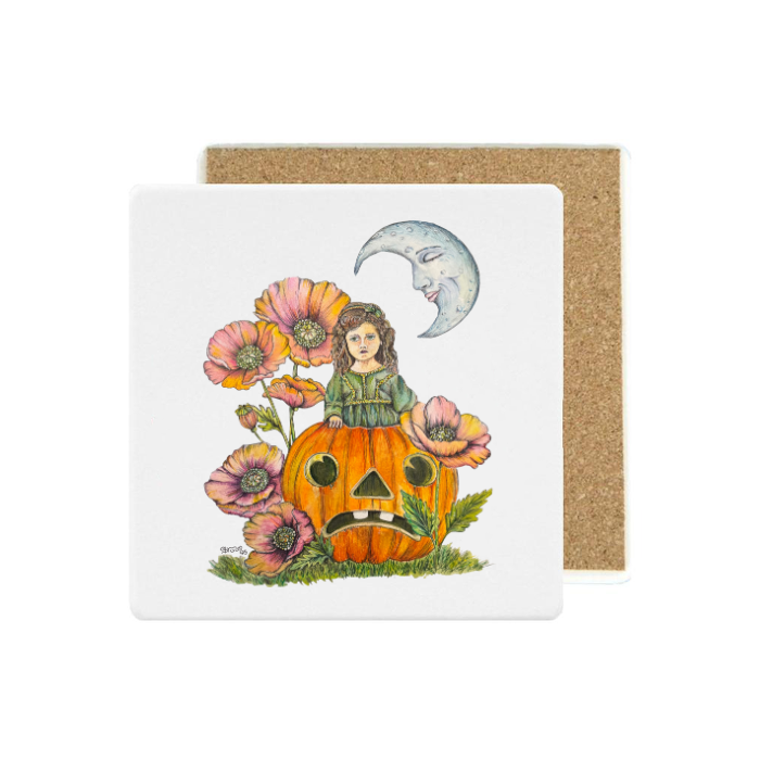 Square Absorbent Ceramic Stone Coaster with Centered Design-zoom-