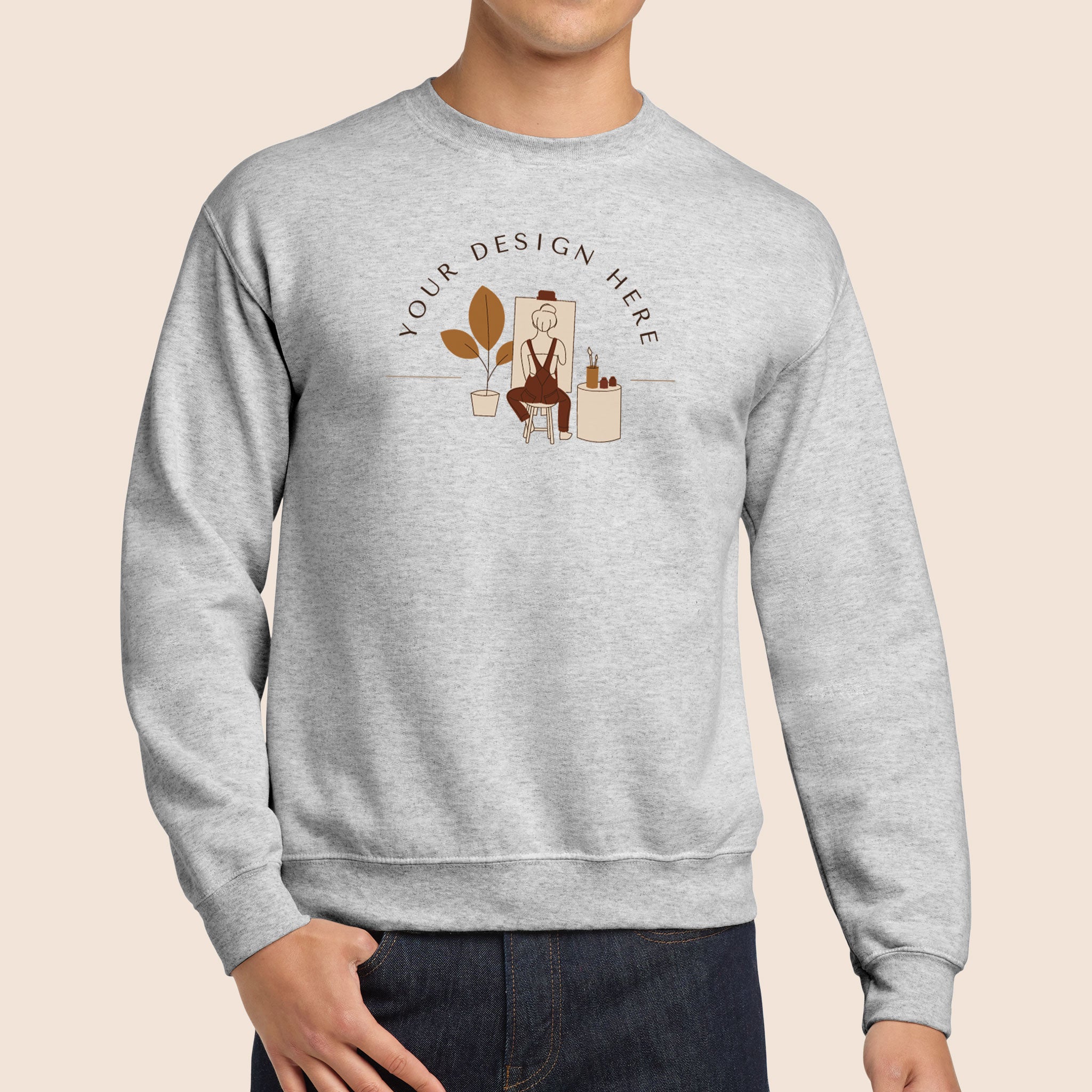 Gildan Adult Ash Crewneck Sweatshirt 18000 Canvastry Wholesale Print On Demand