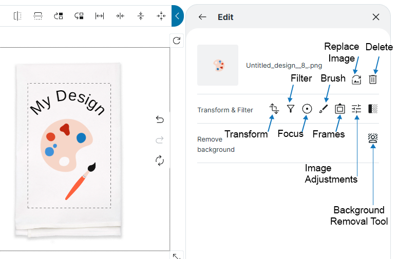Edit image tool panel