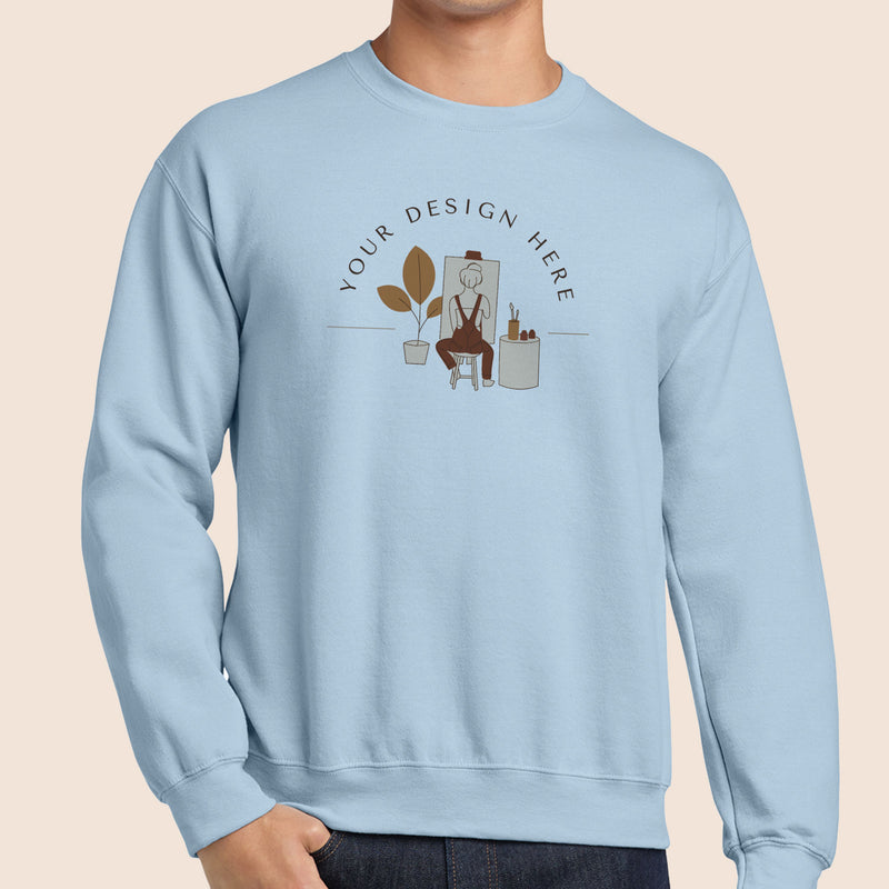 Gildan Adult Light Blue Crewneck Sweatshirt 18000-zoom-