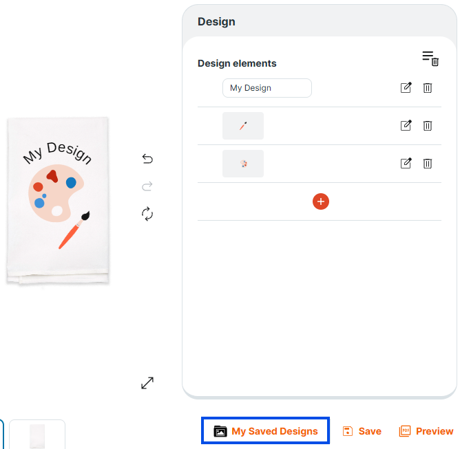 My Saved Designs panel