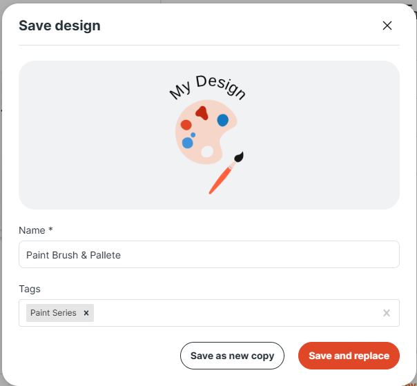Save design popup