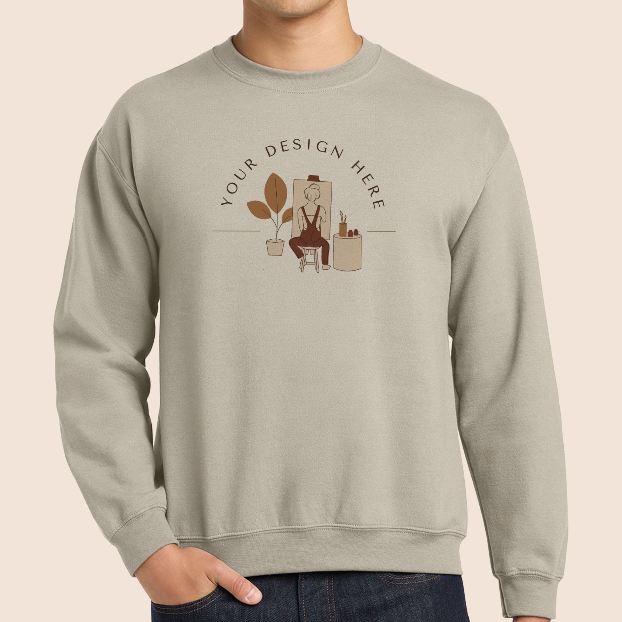 Gildan Adult Sand Crewneck Sweatshirt 18000 Canvastry Wholesale Print On Demand