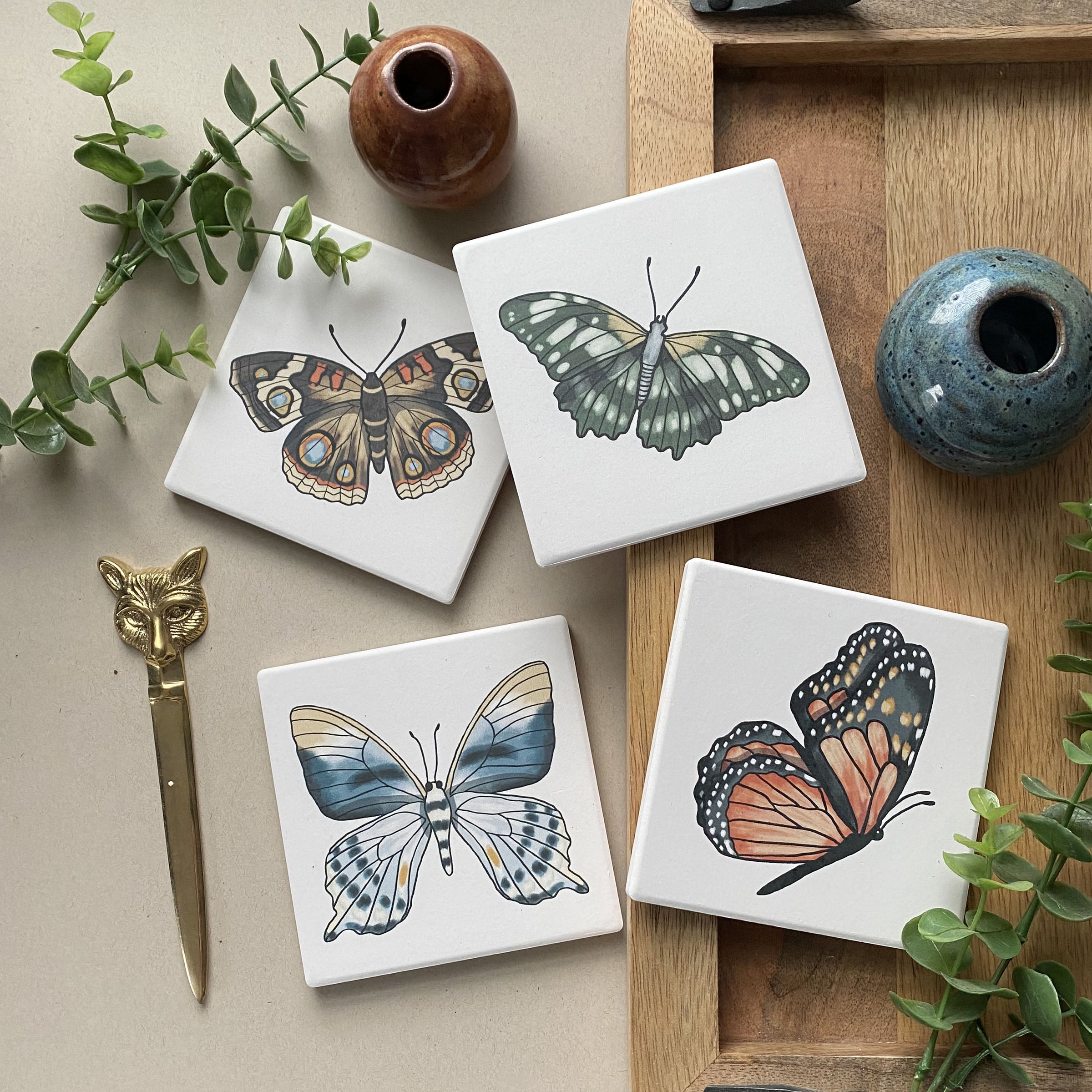 Square Absorbent Ceramic Stone Coaster with Centered Design-zoom-4