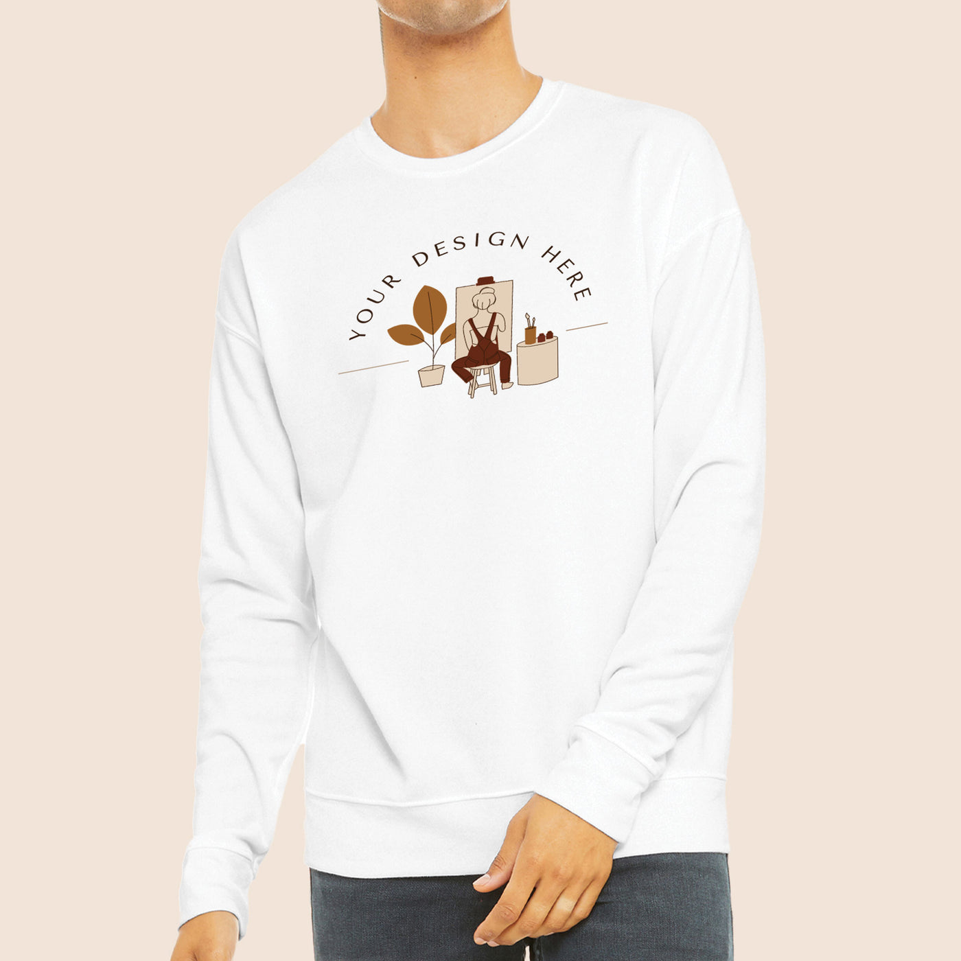 Bella + Canvas White Unisex Sponge Fleece Drop Shoulder Sweatshirt 3945