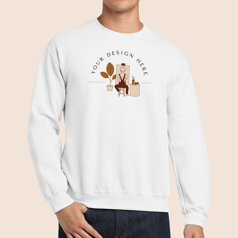 Gildan Adult White Crewneck Sweatshirt 18000-zoom-