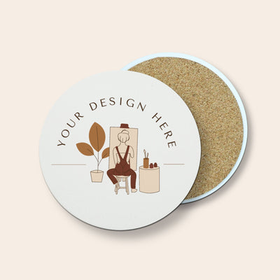 Round Absorbent Ceramic Stone Coaster with Centered Design