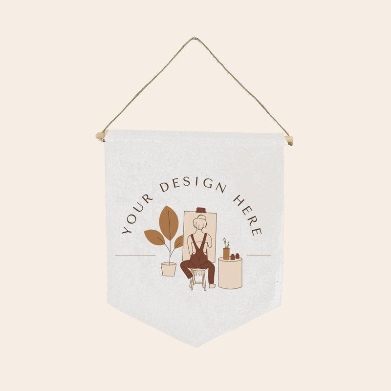White Cotton Canvas Shield Banner-zoom-