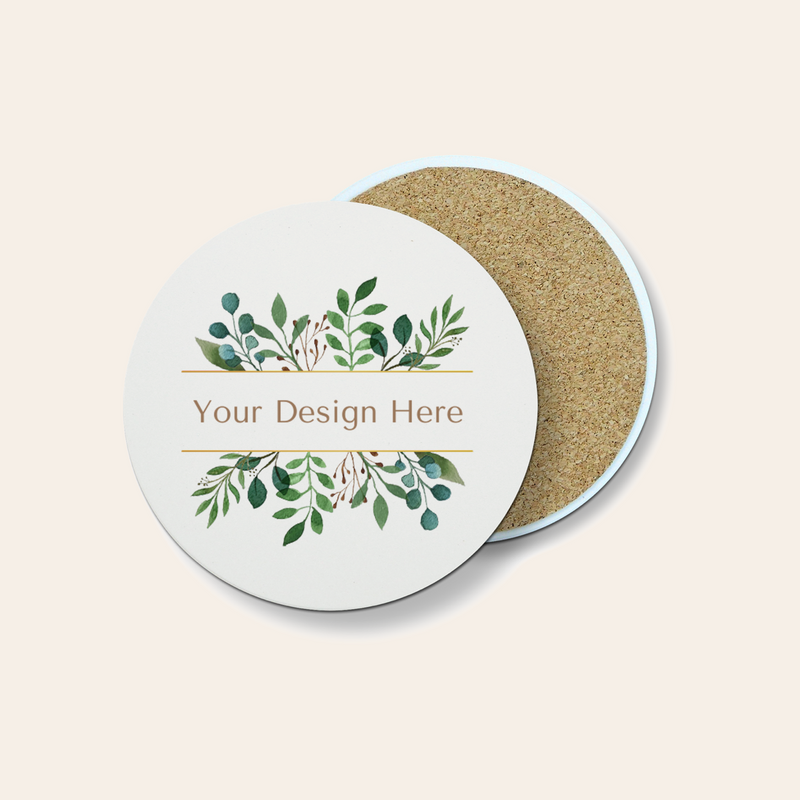 Round Absorbent Ceramic Stone Coaster with Centered Design-zoom-